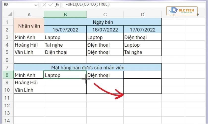 Quá trình lọc giá trị duy nhất