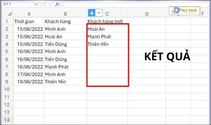 Chạy hàm UNIQUE để lọc giá trị