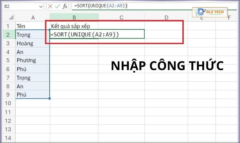 Cách sử dụng hàm SORT