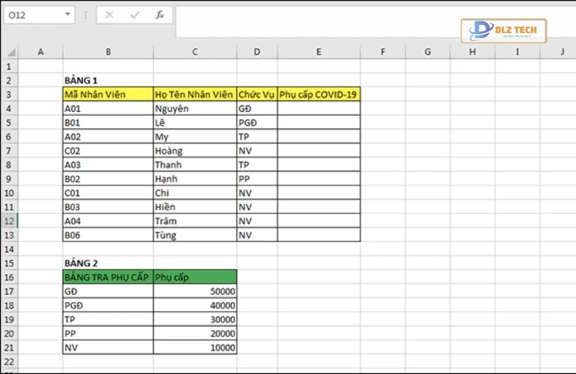 Ví dụ thực tế sử dụng hàm Vlookup trong Excel