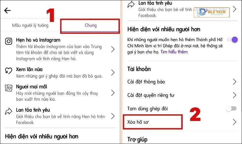 Nhấn vào Chung và chọn Xóa hồ sơ