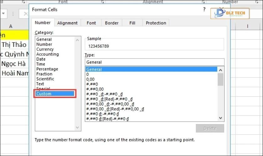 Dùng tổ hợp phím Ctrl + 1 để mở cửa sổ Format Cells