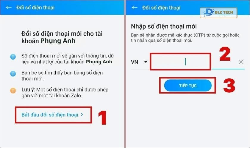 Nhập số điện thoại mới Zalo