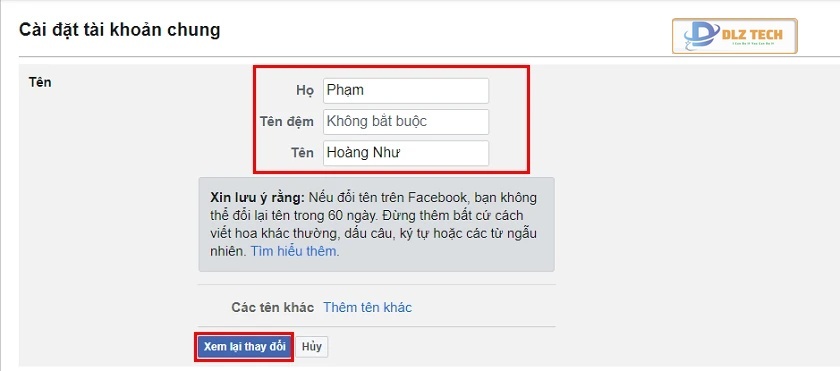 Xem trước tên mới