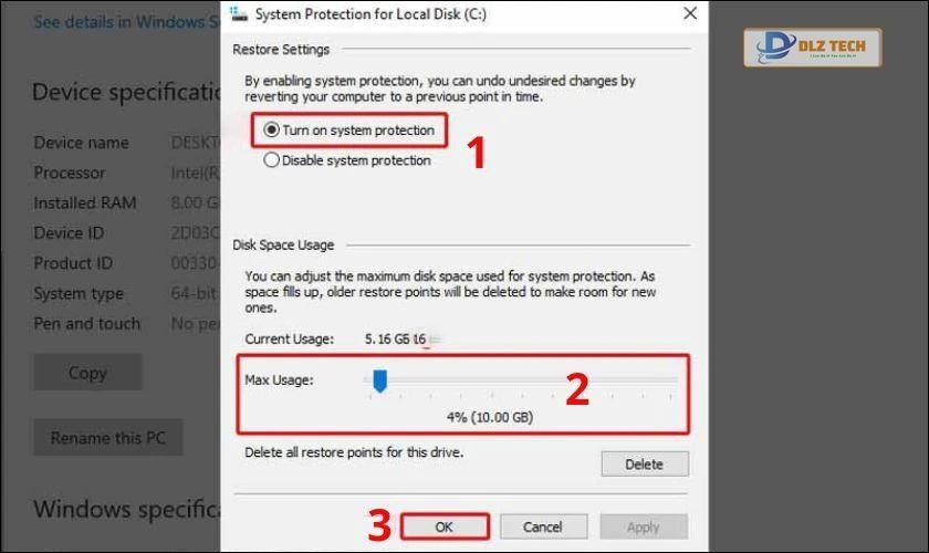 Tắt tính năng System Restore để giải phóng RAM laptop