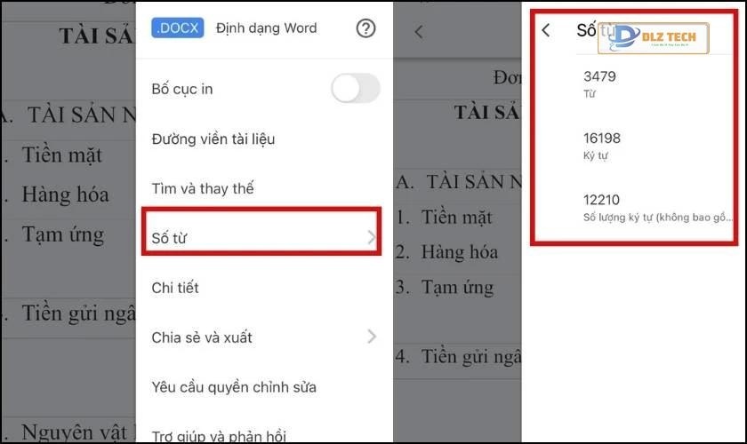 Kết quả sau khi đếm ký tự trên điện thoại bằng Google Docs