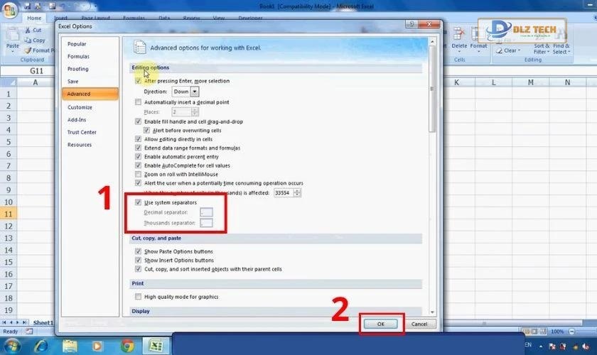 Cách khắc phục lỗi định dạng số thập phân trong Excel 2007