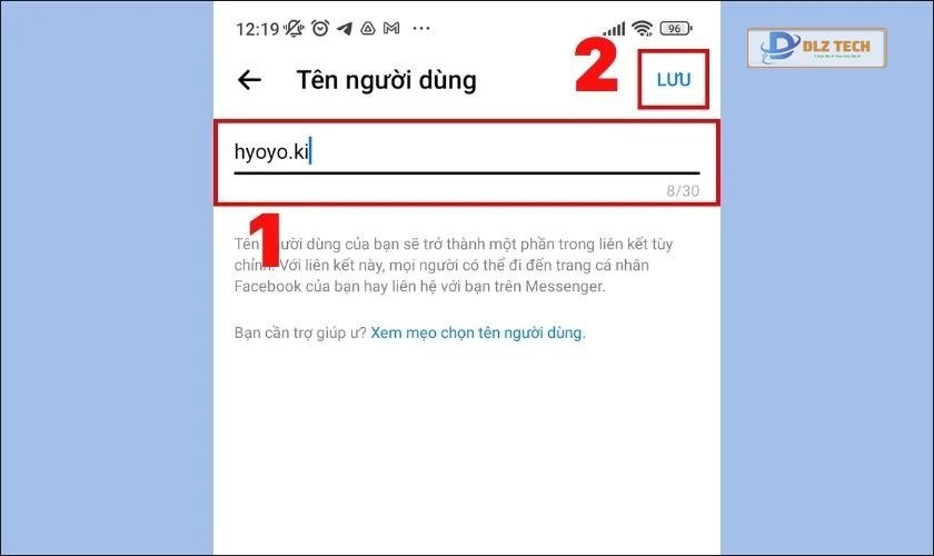 đặt lại tên để đổi link facebook