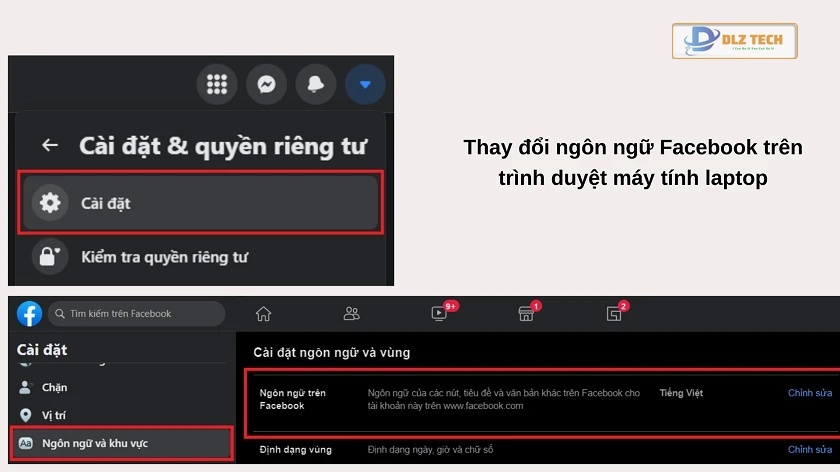 Hướng dẫn thay đổi ngôn ngữ Facebook trên laptop, máy tính