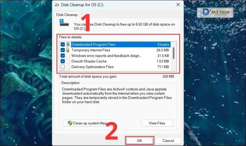 Chọn vào những file không cần thiết để dọn rác trong mục Files to delete