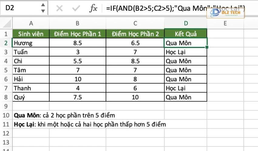 Hàm IF kết hợp AND