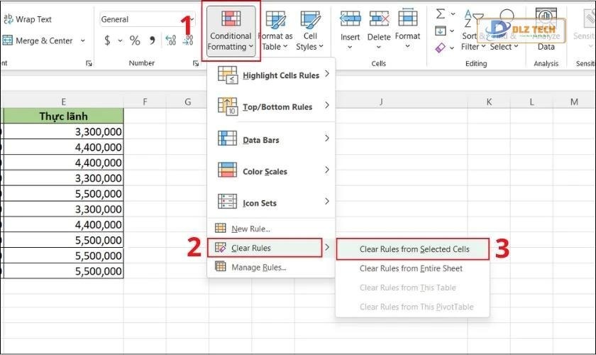 Chọn conditional Formatting