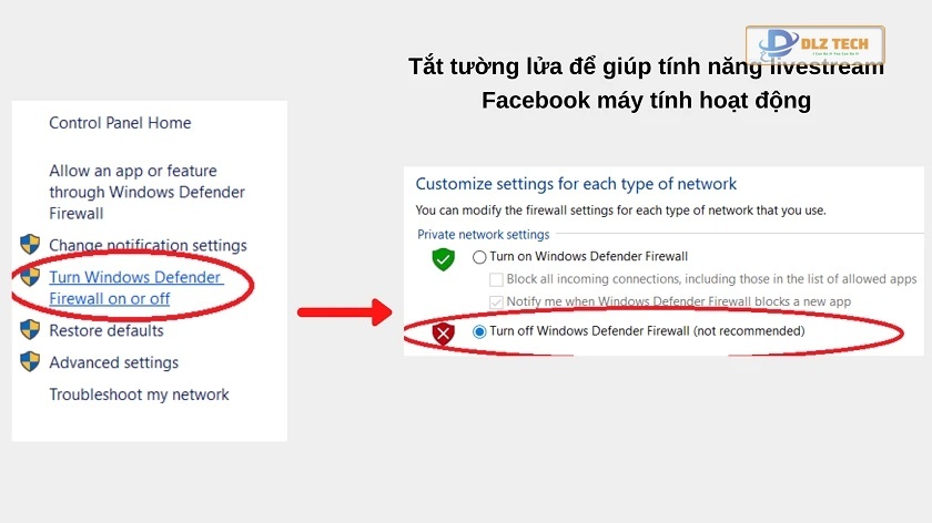 Tắt tường lửa khi facebook không phát trực tiếp được