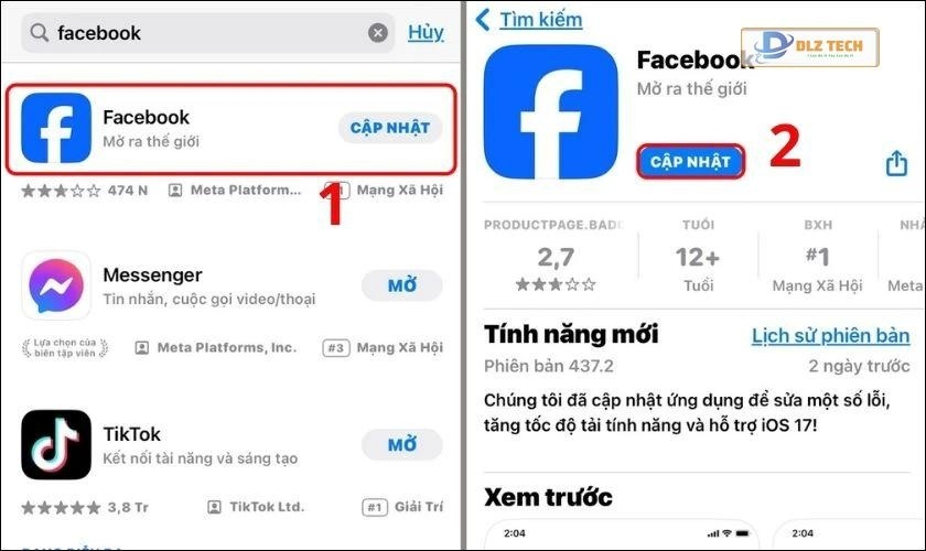 Cập nhật ứng dụng Facebook