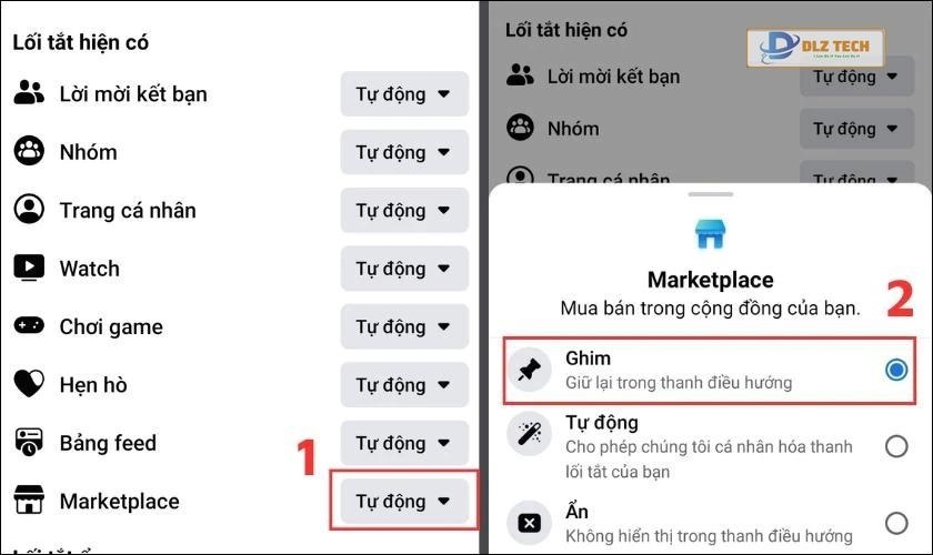Thêm Marketplace vào thanh lối tắt