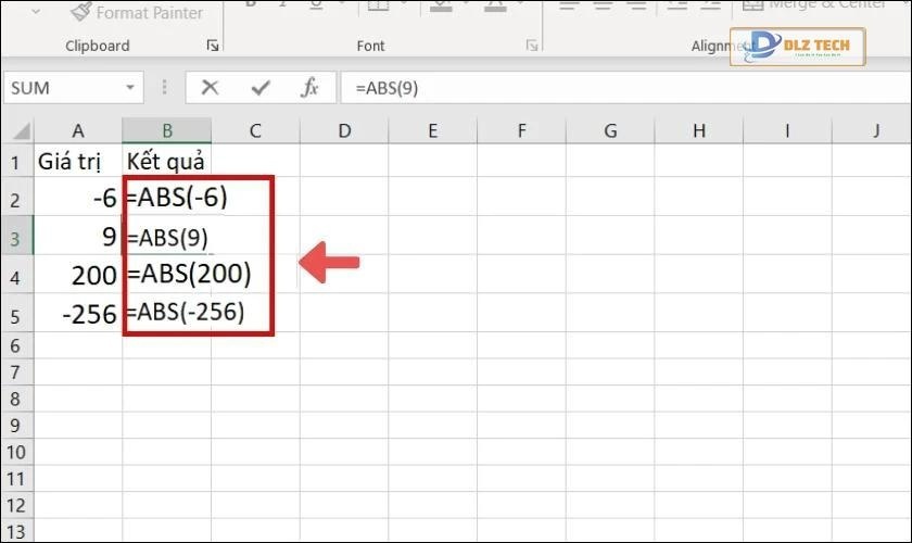 Cách sử dụng hàm ABS để tính giá trị tuyệt đối trong Excel