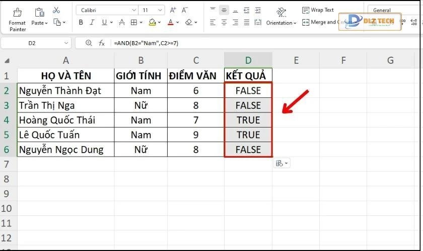Vận dụng hàm AND trong Excel lọc giá trị logic