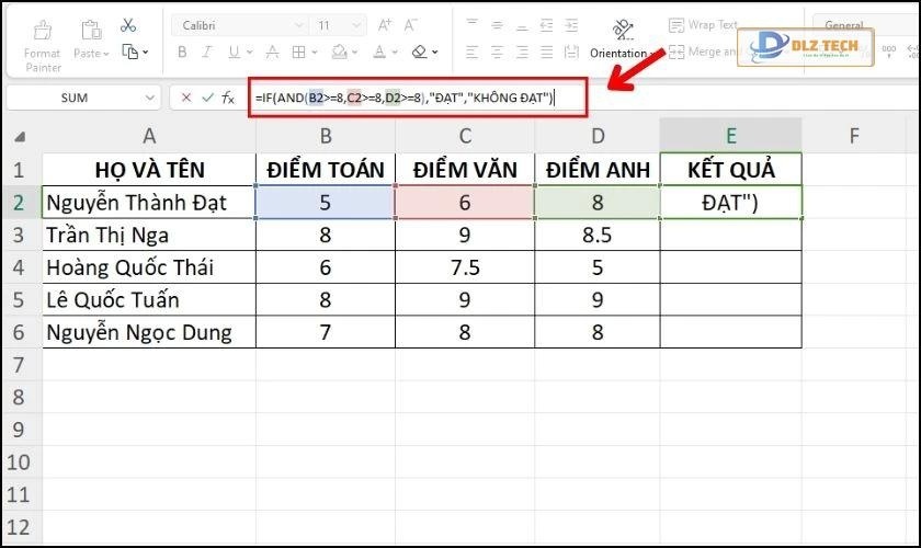 Sự kết hợp giữa hàm AND và IF trong Excel