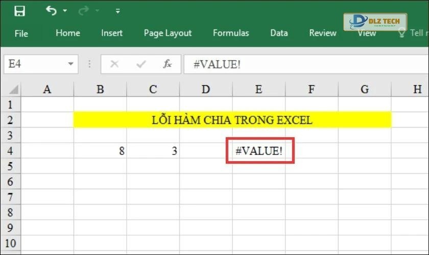khắc phục lỗi phép division trên excel