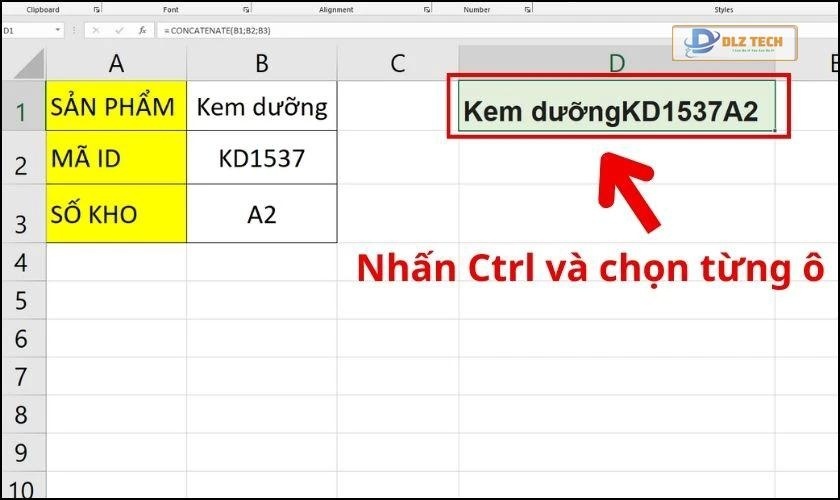 Kết quả sau khi nối dữ liệu mảng với Ctrl