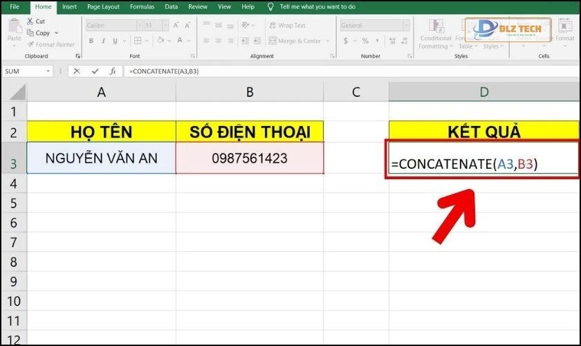 Hướng dẫn dùng hàm CONCATENATE kết hợp từ cơ bản