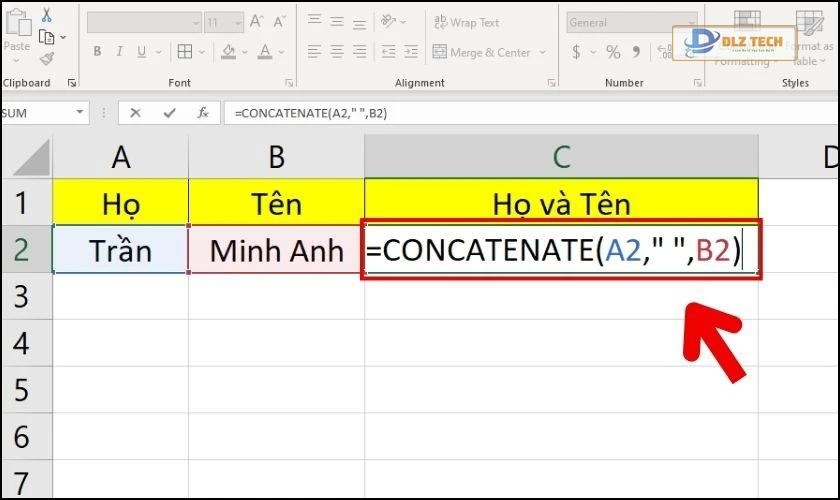 Hướng dẫn dùng hàm CONCATENATE kết hợp từ với ký tự đặc biệt