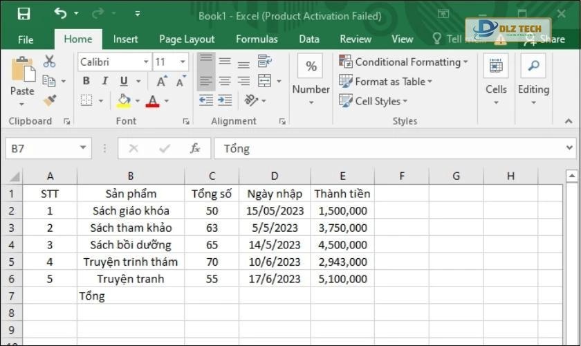 Ví dụ về cách sử dụng hàm Count trong Excel