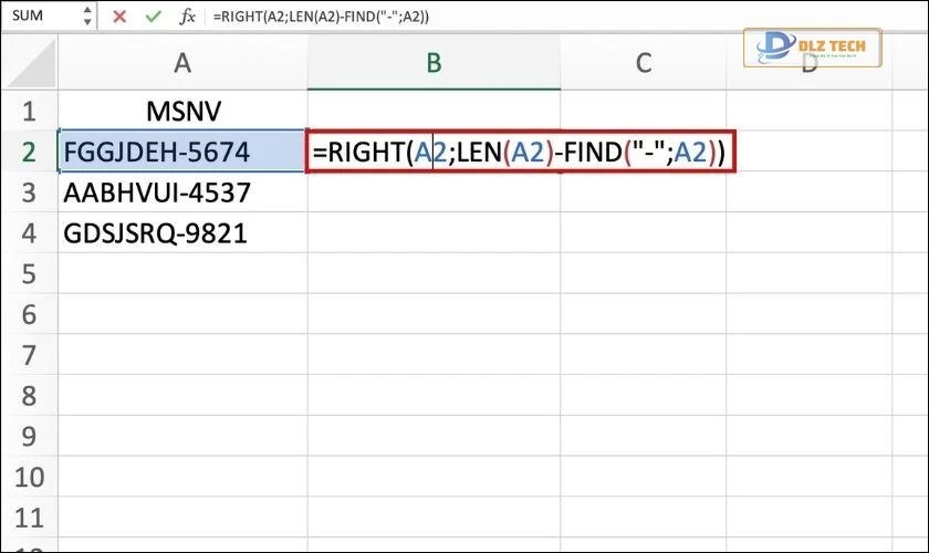 kết hợp hàm find trong excel và hàm right