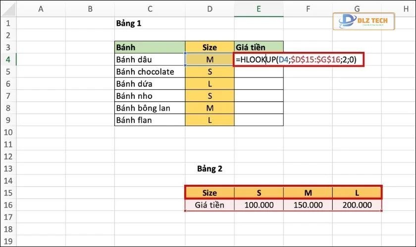 ví dụ hàm hlookup trong excel