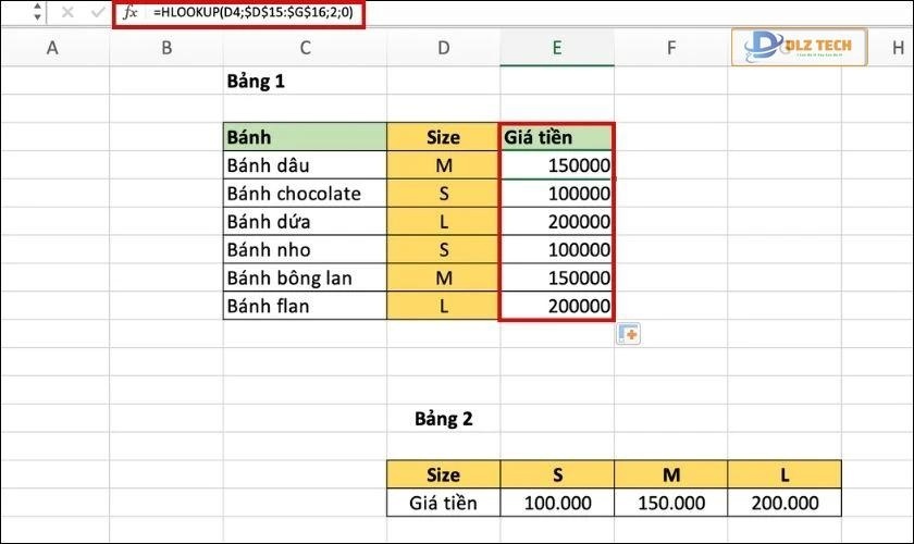 cách sử dụng hàm hlookup