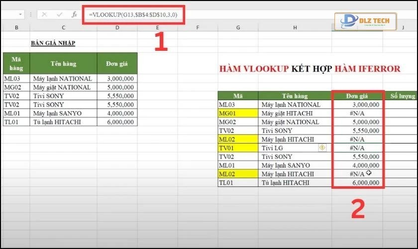 Kết hợp hàm IFERROR với hàm VLOOKUP