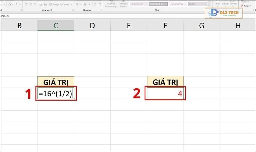Ví dụ minh họa về công thức tính căn bậc 2 trong Excel