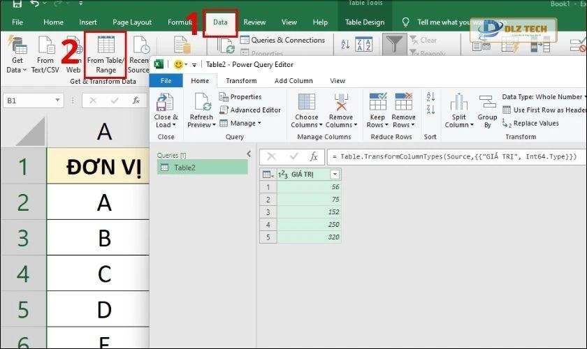 Lọc dữ liệu trên Excel để tính toán giá trị bậc 2 trong bảng tính