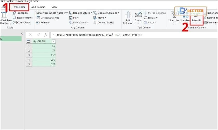 Lựa chọn cột giá trị cần tính trong bảng Excel