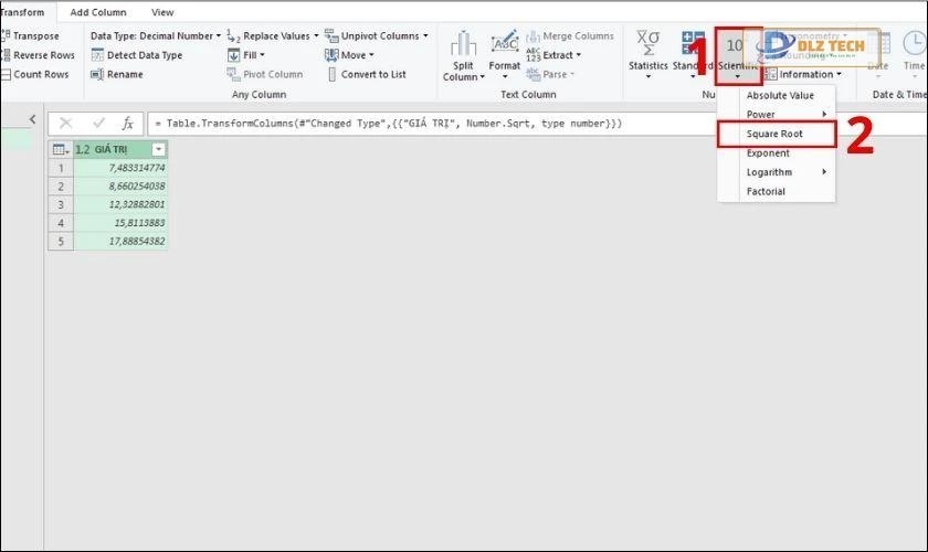 Chuyển đổi giá trị hiện có thành phép tính bậc 2 của chúng