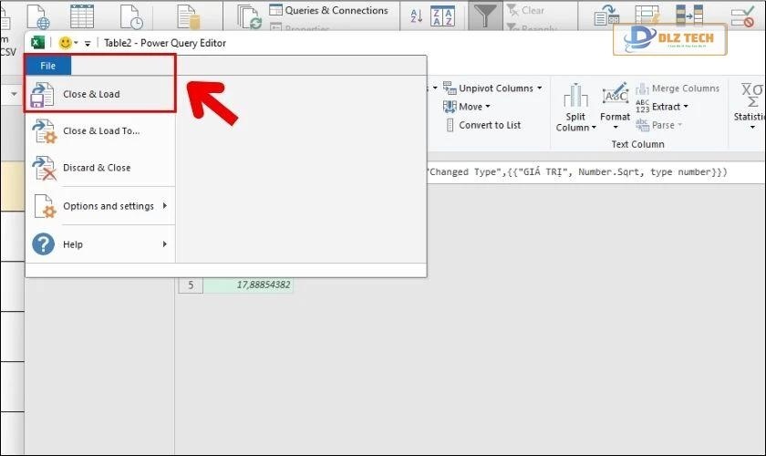 Lưu giá trị mới tính căn bình phương trong Excel