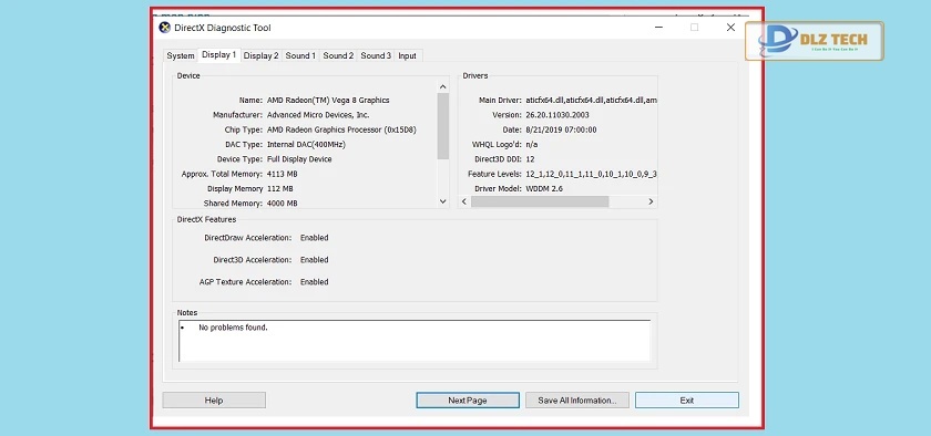Kiểm tra card màn hình laptop bằng lệnh dxdiag