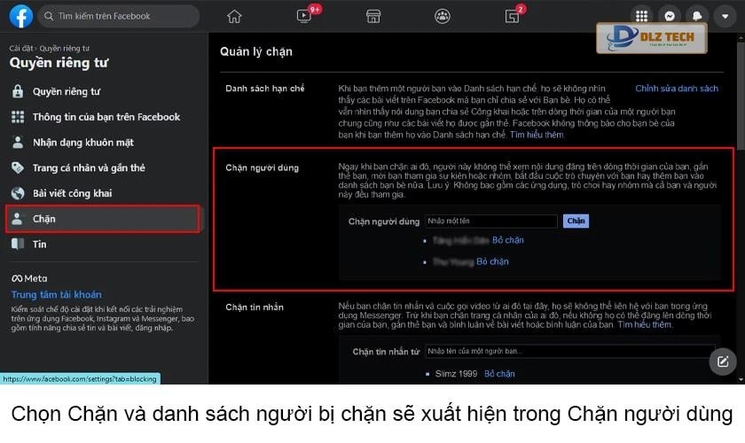 Bỏ chặn bạn bè từ trình duyệt Facebook