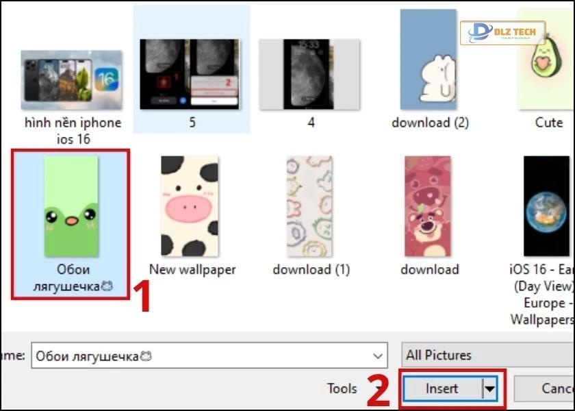 nhấn insert để thêm hình