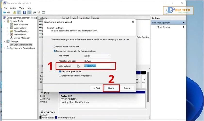 Thay đổi tên ổ đĩa trên Win 11 tại “Volume label”
