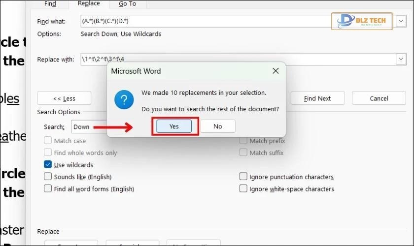 Chọn Yes để xác nhận hoàn thành việc điều chỉnh khoảng cách trong Word