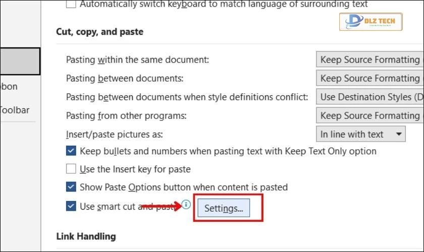 Vào settings để cài đặt các tính năng Cut, Paste, Copy