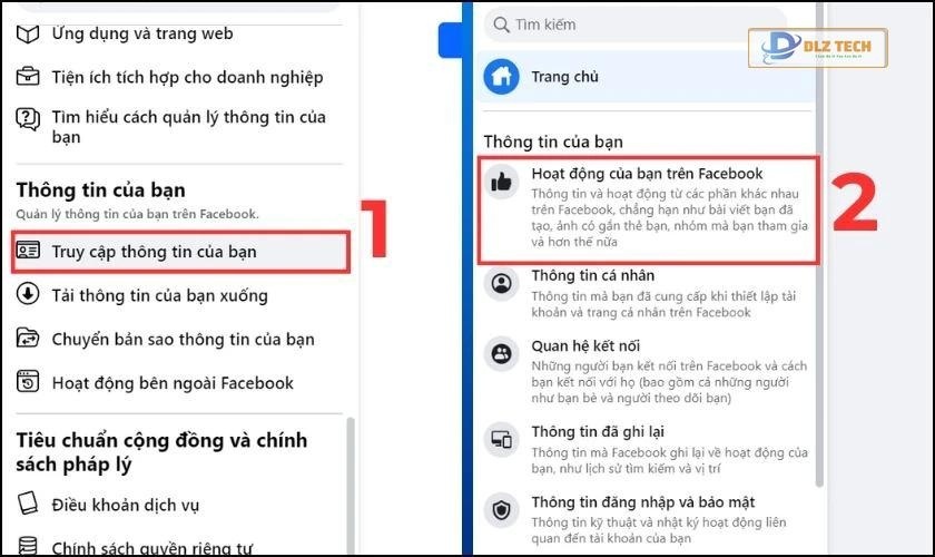 Vào Thông tin của bạn trên Facebook rồi nhấn mục Nhật ký hoạt động