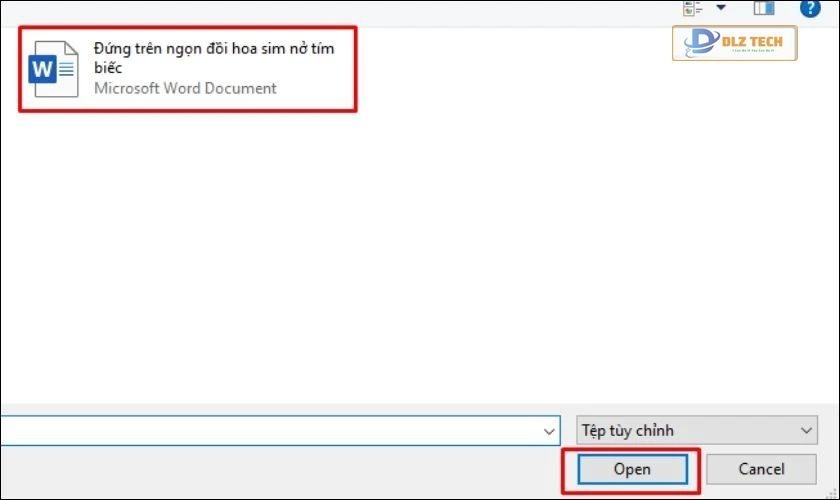 Nhấn vào mục Chọn các tệp để mở tệp muốn chuyển từ Word sang file Excel