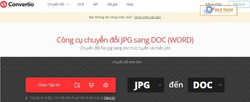 Chuyển file hình ảnh sang Word bằng convertio.co