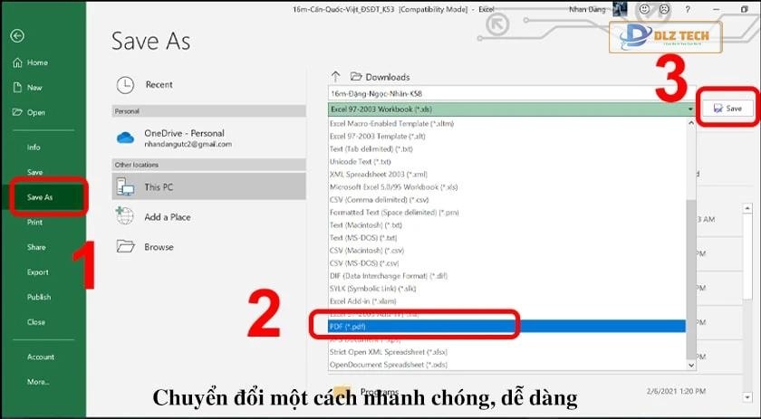 Chuyển file Excel sang PDF, Word, XLS, XML, hình ảnh jpg