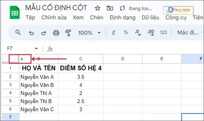 Cách bỏ ẩn cột trong trang tính