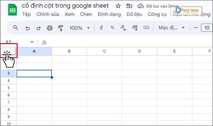 Cố định hàng trong Google Sheet bằng chuột