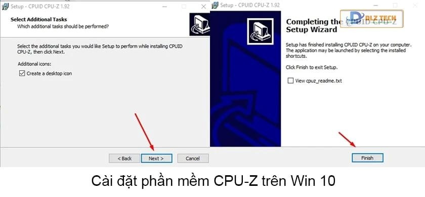 Hoàn tất cài đặt CPU Z cho Win 10