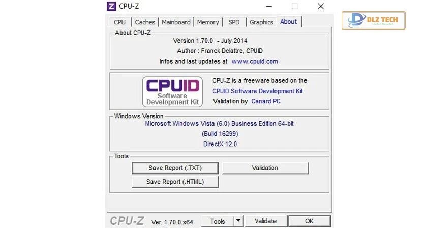Thông tin phiên bản CPU-Z